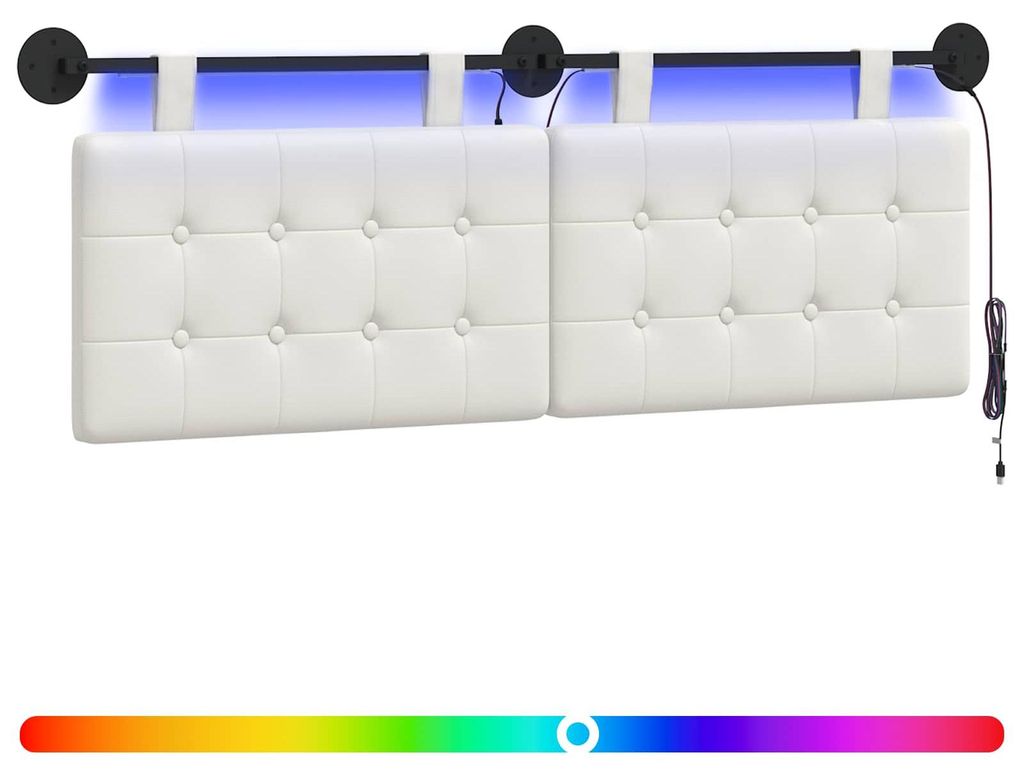 Hängendes Kopfteil Mit LED Licht Weiß Kunstleder