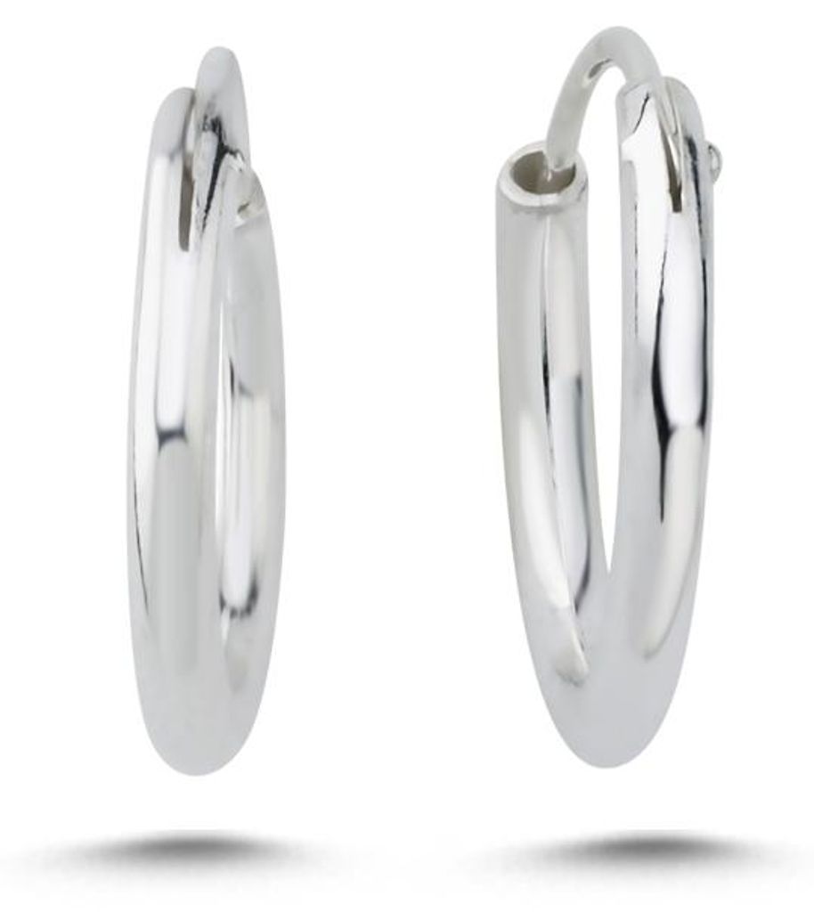 Damen Creolen 925 Silber Rhodiniert 14 mm Kleine Klassische Ohrringe