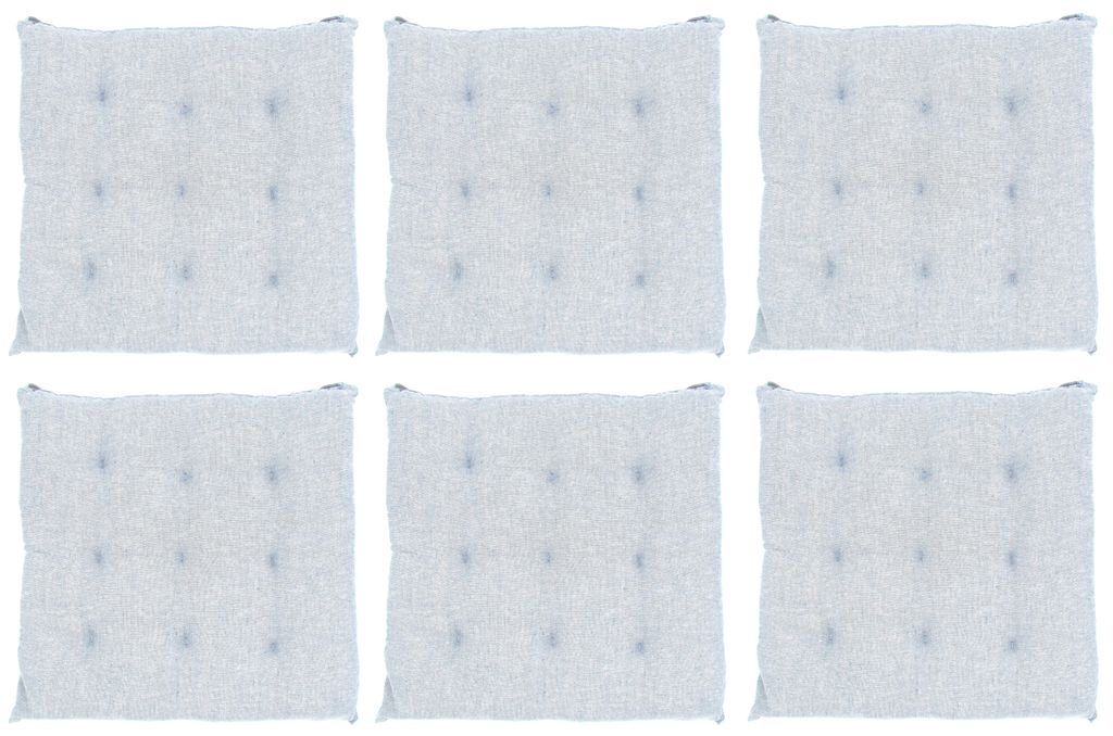 6er Set Hellblaue Sitzkissen Stuhlauflagen 9-Punktesteppung mit Befestigungsbänder für Innen und Außen 40x40x5cm
