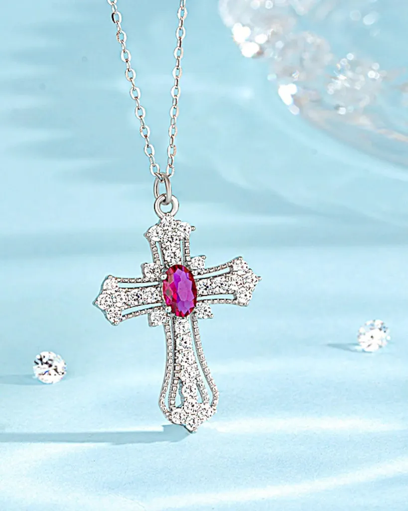 Collier argent 925 anti-allergie avec zircone violette durable