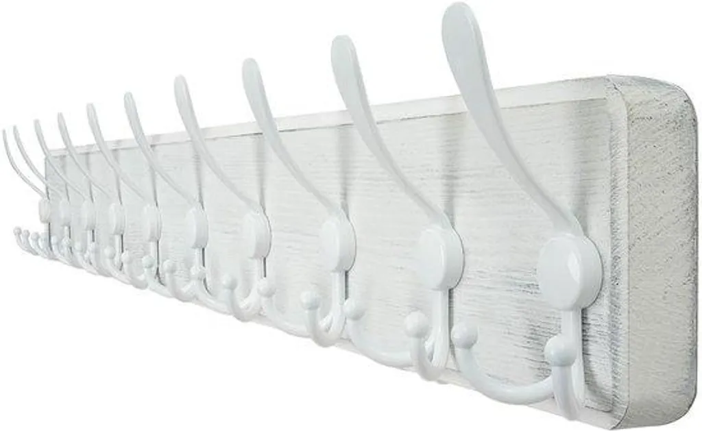 Porte-manteau mural 10 crochets bois blanc 98 cm idéal pour l'entrée