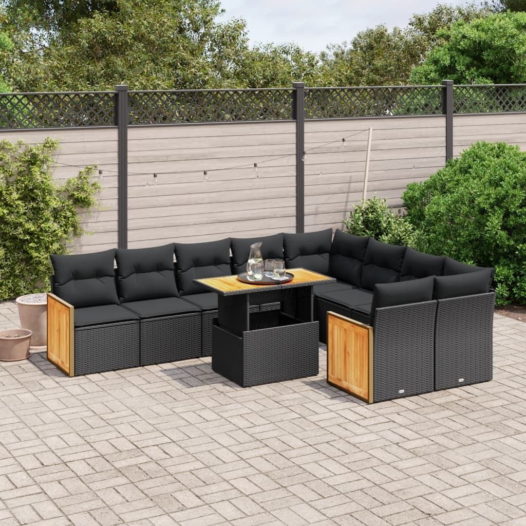 Maison Exclusive - 10-tlg. Garten-Sofagarnitur mit Kissen Schwarz Poly Rattan