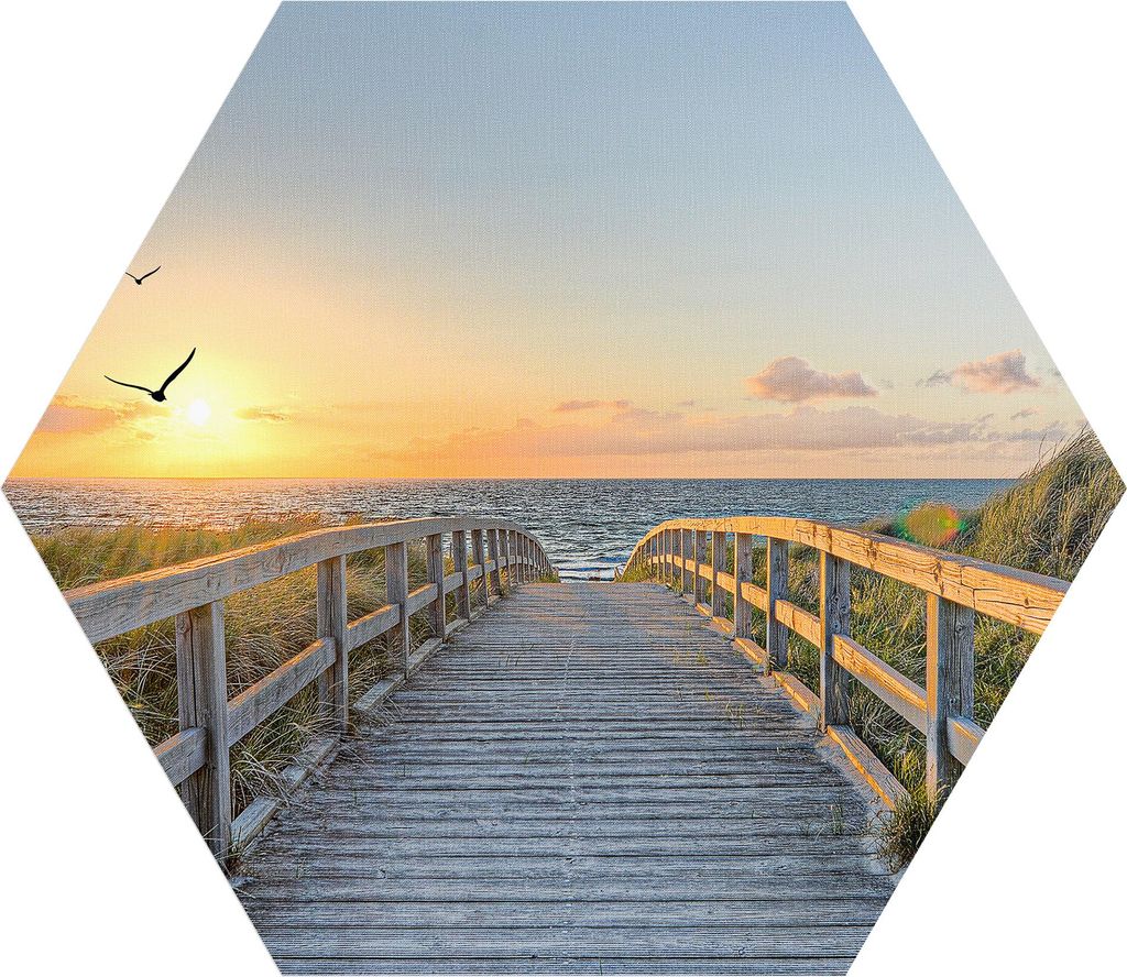 DEQORI Fototapete Sechseck 90x78 cm 'Dünenweg zum Meer' Wand Tapete Leinwand Sticker