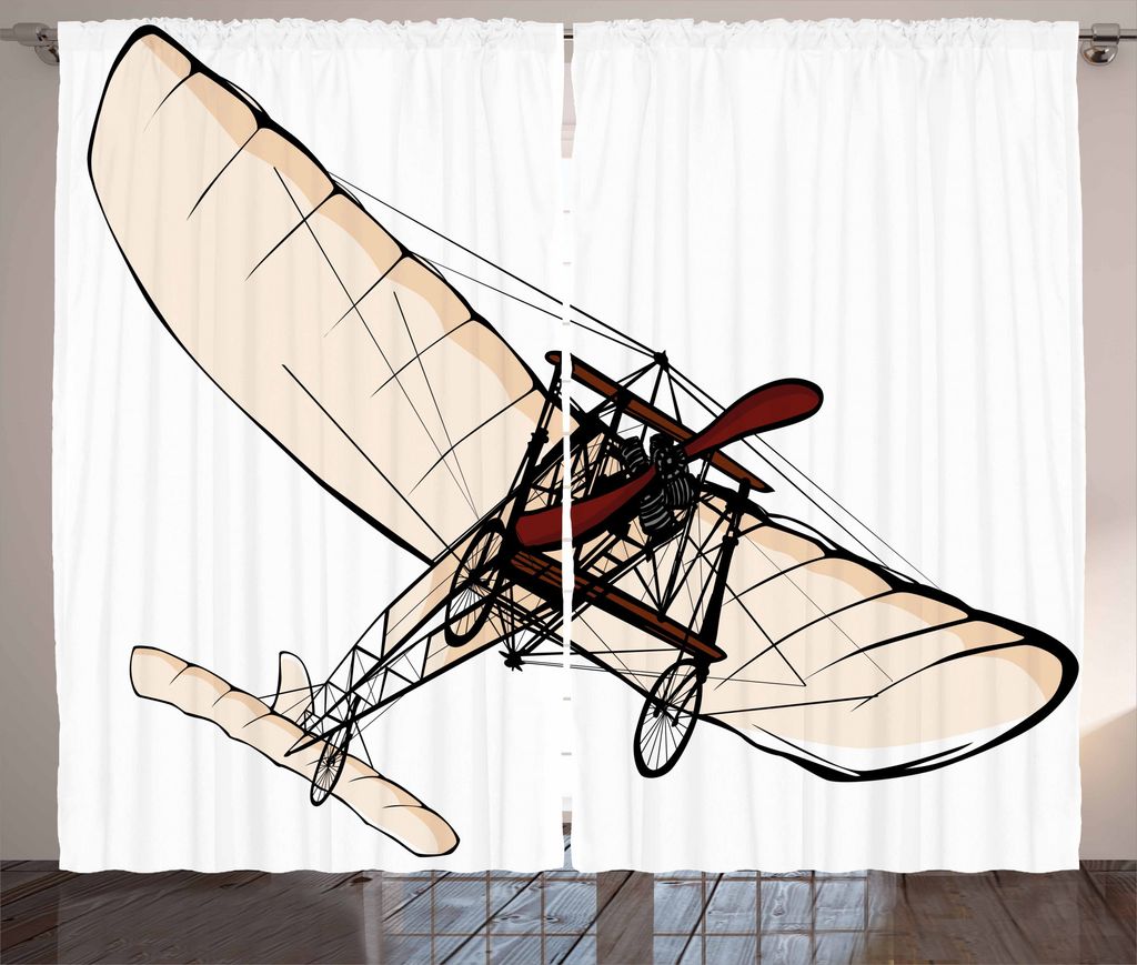 ABAKUHAUS Weinlese-Flugzeug Rustikaler Gardine, Alte Maschine, Schlafzimmer Kräuselband Vorhang mit Schlaufen und Haken, 280 x 225 cm, Bordeauxrot...