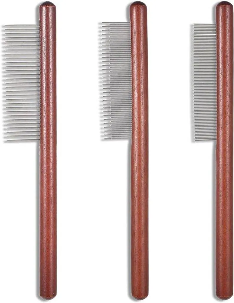 Peigne chien pour démêler les poils longs en acier inox manche bois