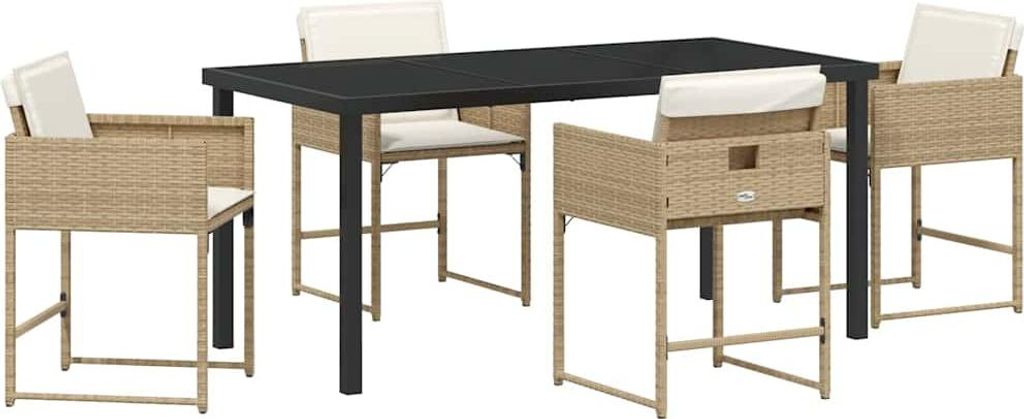 vidaXL Garten Essgruppe mit Kissen 5 pcs Beige Poly-Rattan