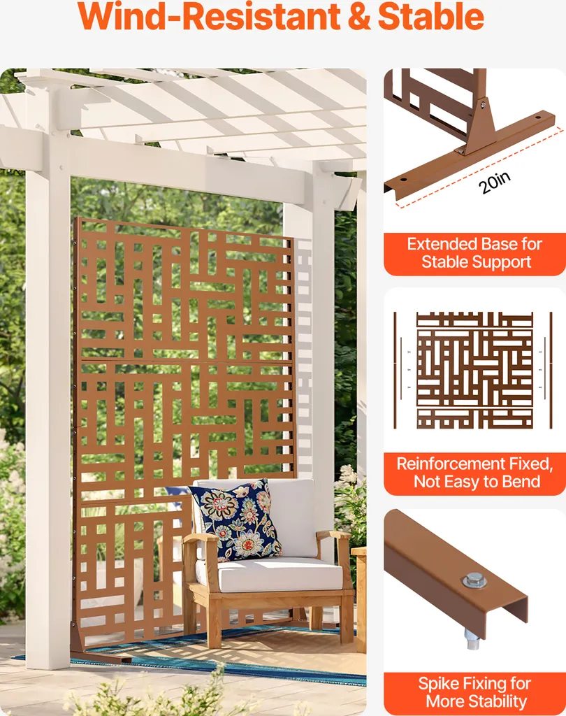 Brise-vue Marron 120x193 cm Structure Acier Résistante pour l'Extérieur