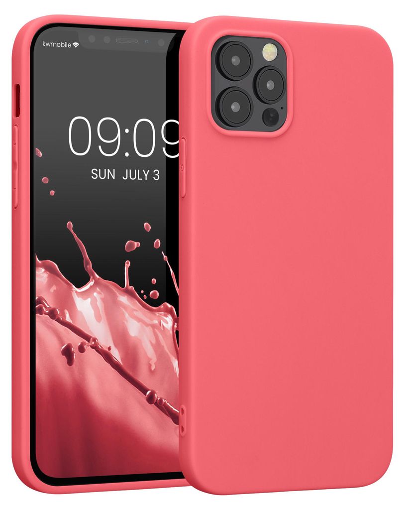 kwmobile Handyhülle für Apple iPhone 12 / iPhone 12 Pro Hülle - TPU Case - Kabelloses Laden - Schutzhülle Cover in Neon Koralle