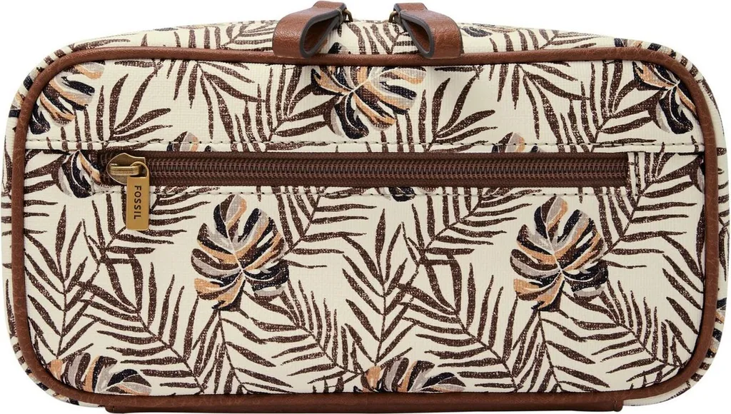 Fossil Dillon Travel Organizer Beige Marrone - Borsa da Toilette Vintage