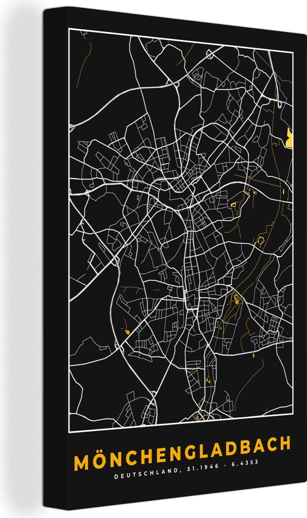 OneMillionCanvasses - Leinwandbilder - 90x140 cm, Mönchengladbach - Gold - Stadtplan - Karte - Deutschland, Wandbilder Kunstdruck Wanddekoration...