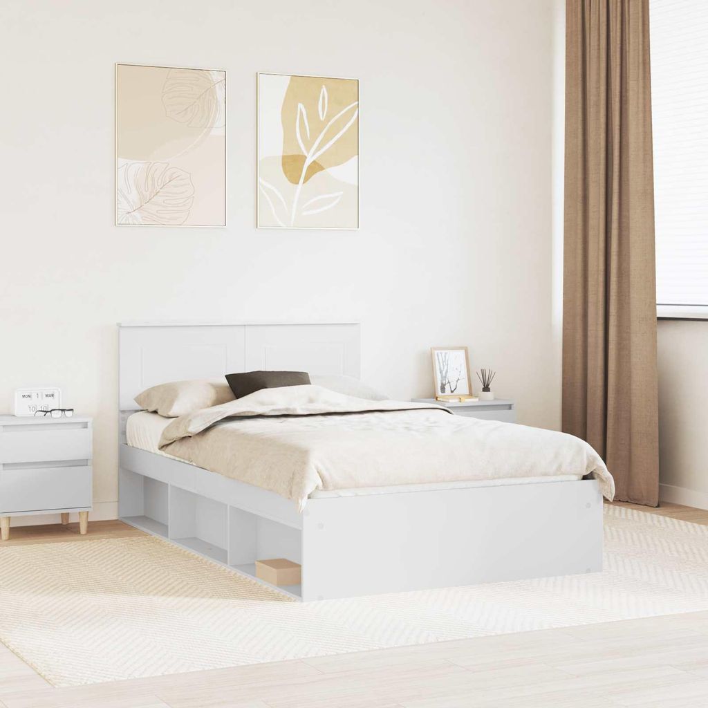 Maison Exclusive - Bettrahmen mit Kopfteil Weiß 120 x 200 cm Holzwerkstoff