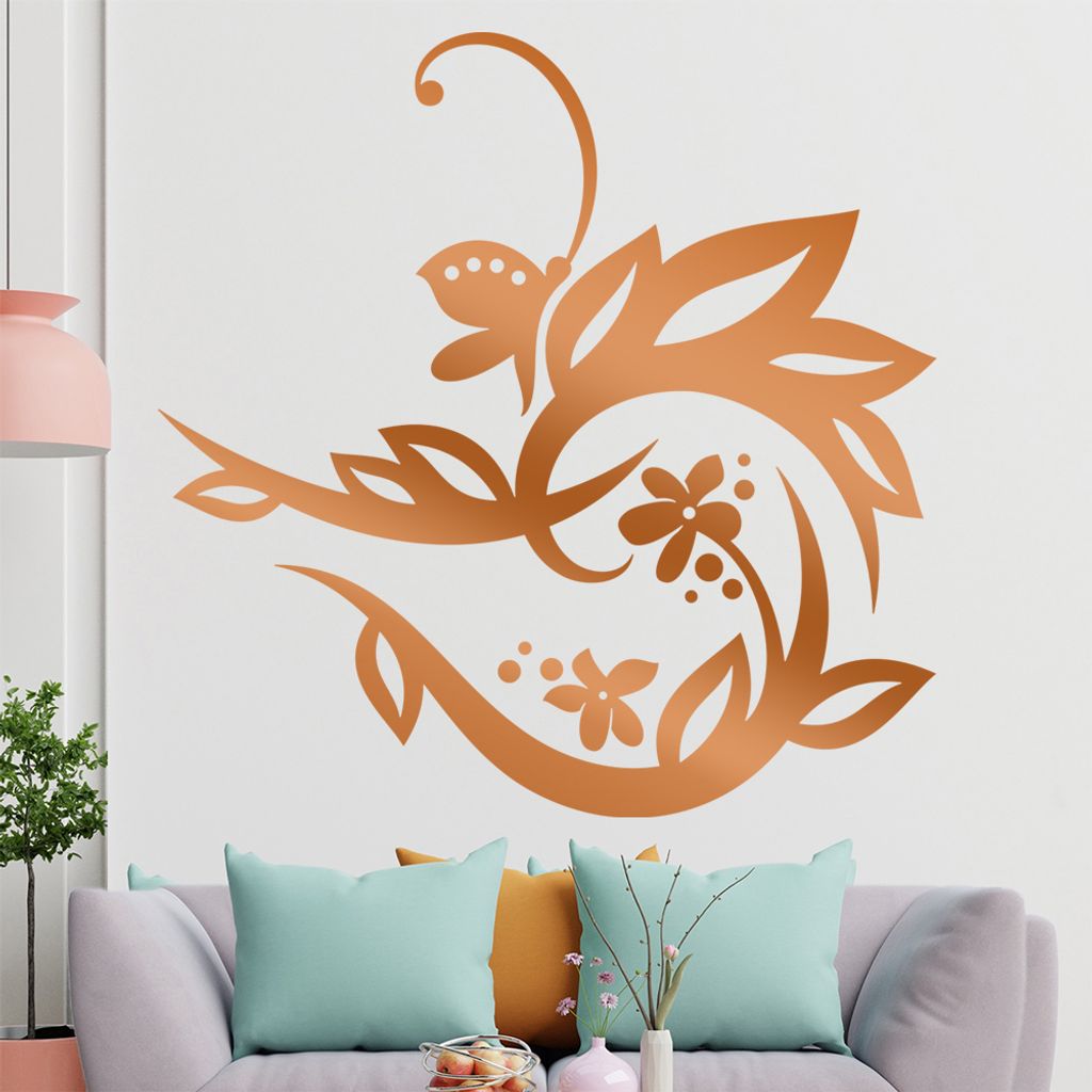 Falter Schmetterling Ranke Wandtattoo in 6 Größen - Wandaufkleber Wall Sticker - Dekoration, Küche, Wohnzimmer, Schlafzimmer, Badezimmer