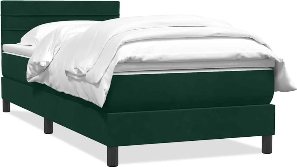 vidaXL Boxspringbett mit Matratze Dunkelgrün 80x220 cm Samt