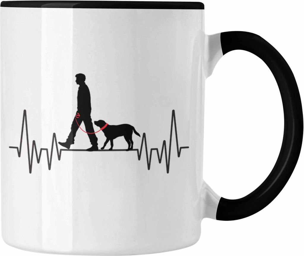 Trendation - Hunde Herzschlag Tasse Geschenk für Hunde-Mama Besitzer Herrchen Hobby Geschenkidee (Schwarz)
