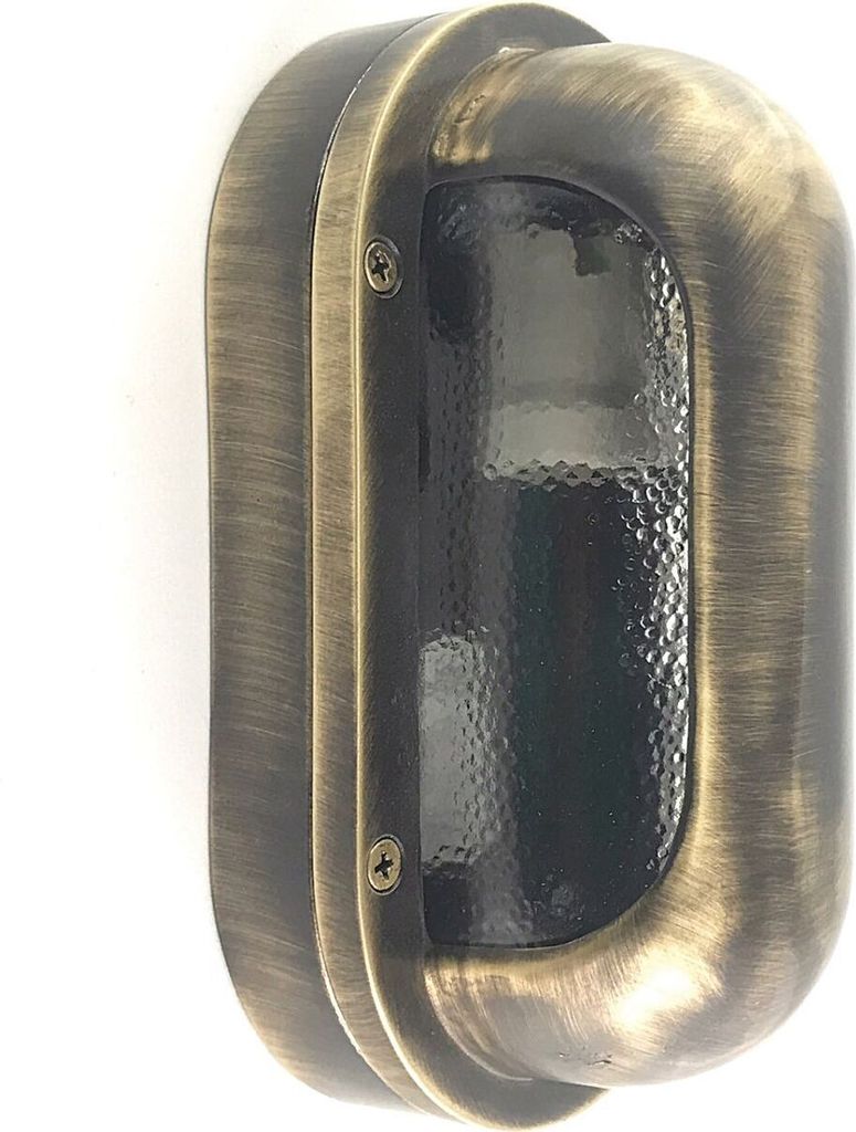 Kellerleuchte Messing Glas H: 23 cm IP64 in antik E27 Maritim Ovalleuchte
