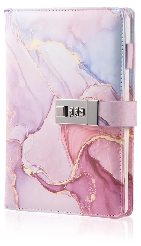 Carnet de notes A5 en cuir, cadenas à code secret et porte-stylo chic