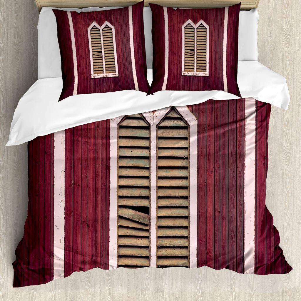 ABAKUHAUS Rollladen Bettbezug, Retro Burgund Fensterläden, Milbensicher Allergiker geeignet mit Kissenbezügen, 200 cm x 200 cm - 80 x 80 cm, Burg...