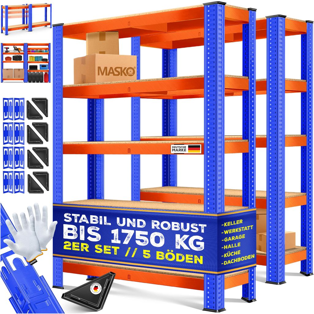 MASKO® - Lot de 2 étagères de rangement robustes, idéales Image du produit 