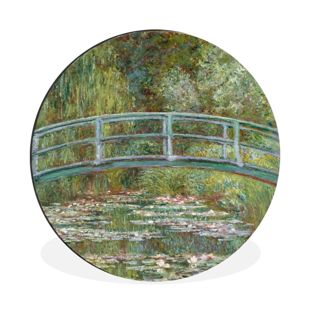MuchoWow Aluminium Wandkreis Die japanische Brücke und die Seerosen - Claude Monet Ø 90 cm Wanddeko Modern Wohnzimmer - Mauerkreis - Wandbilder...