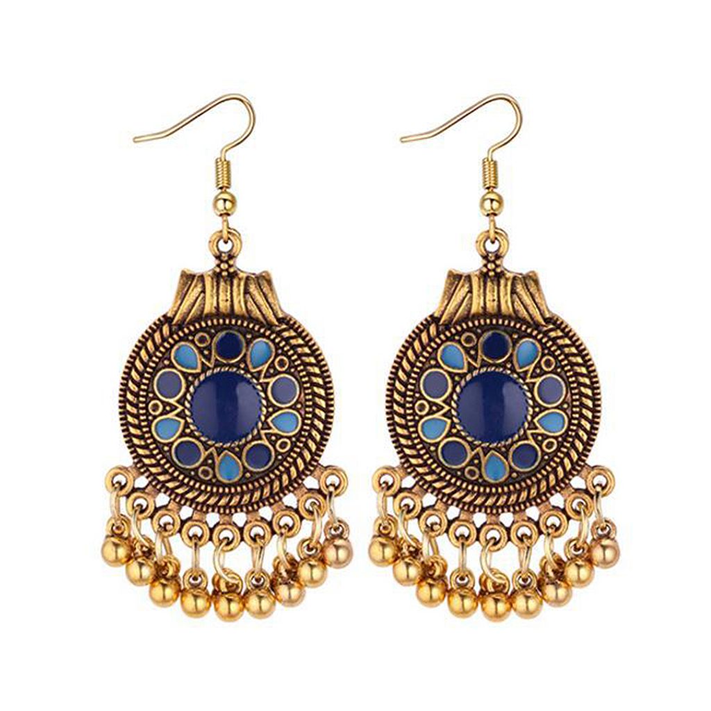 Frauen Ethnische Quaste Disc Blume Perle Anhänger Lange Baumeln Haken Ohrring Schmuck-Rot