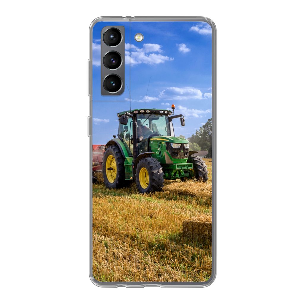 MuchoWow Handyhülle Schutzhülle Hülle für Samsung Galaxy S21 Traktor - Bauernhof - Heu - Feld - Sonne - Landleben Silikon Softcase Handy Hül...