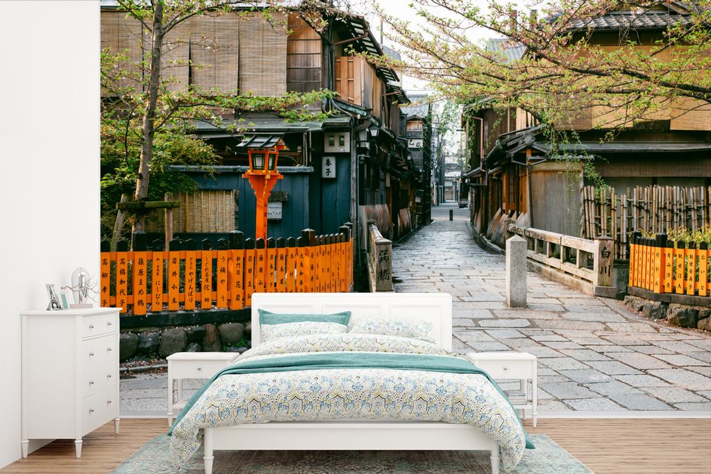 MuchoWow Fototapete für Wohnzimmer oder Schlafzimmer Wandtapete Vinyl Motivtapete Tatsumi-kyo, die Brücke über den Shiragawa-Fluss in Kyoto, J...