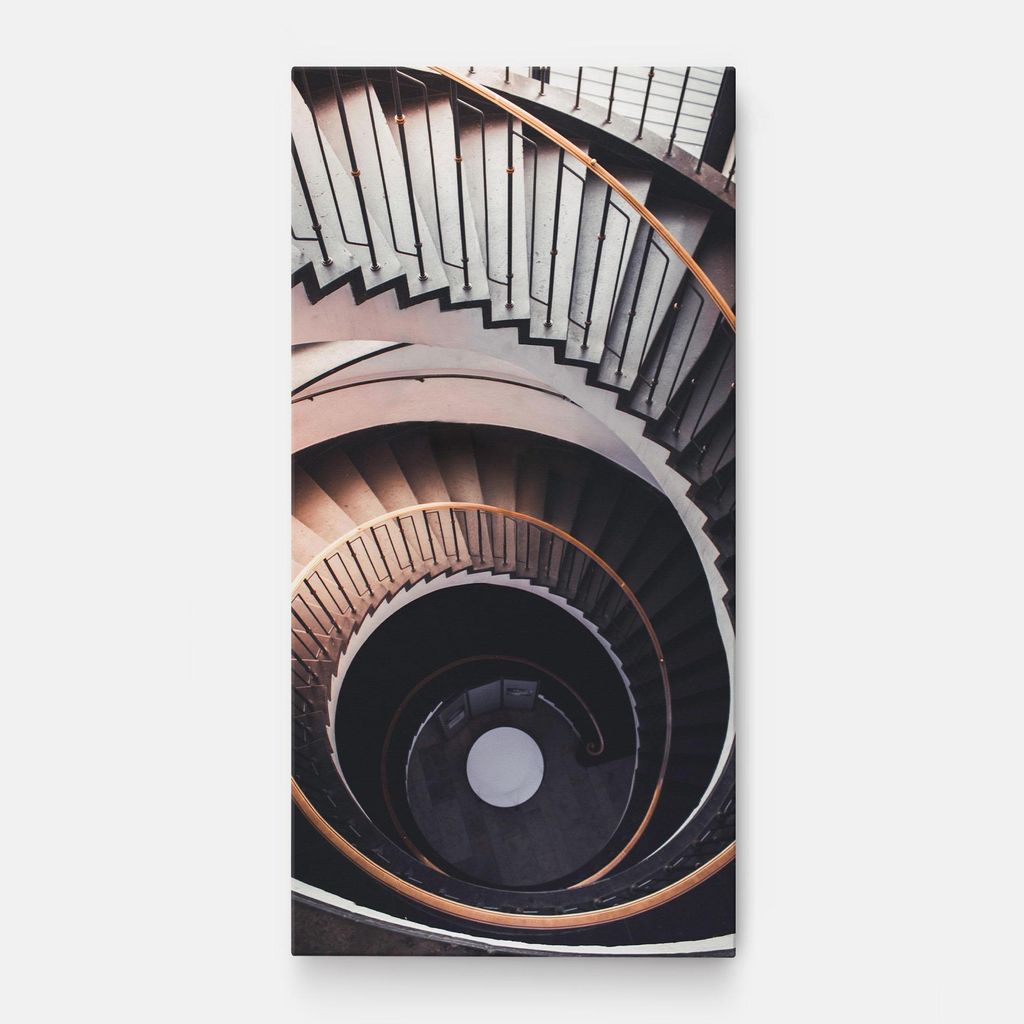 ARTHUB Leinwandbild 50x100 cm, Grey Stairs Spiral | Wohnzimmerdekoration, Hängende Bilder, Wanddekoration, Heimdekoration, Abstrakte, Optische T...