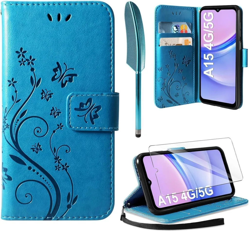 Custodia a Libro Samsung Galaxy A15 Blu - Pelle Premium AROYI