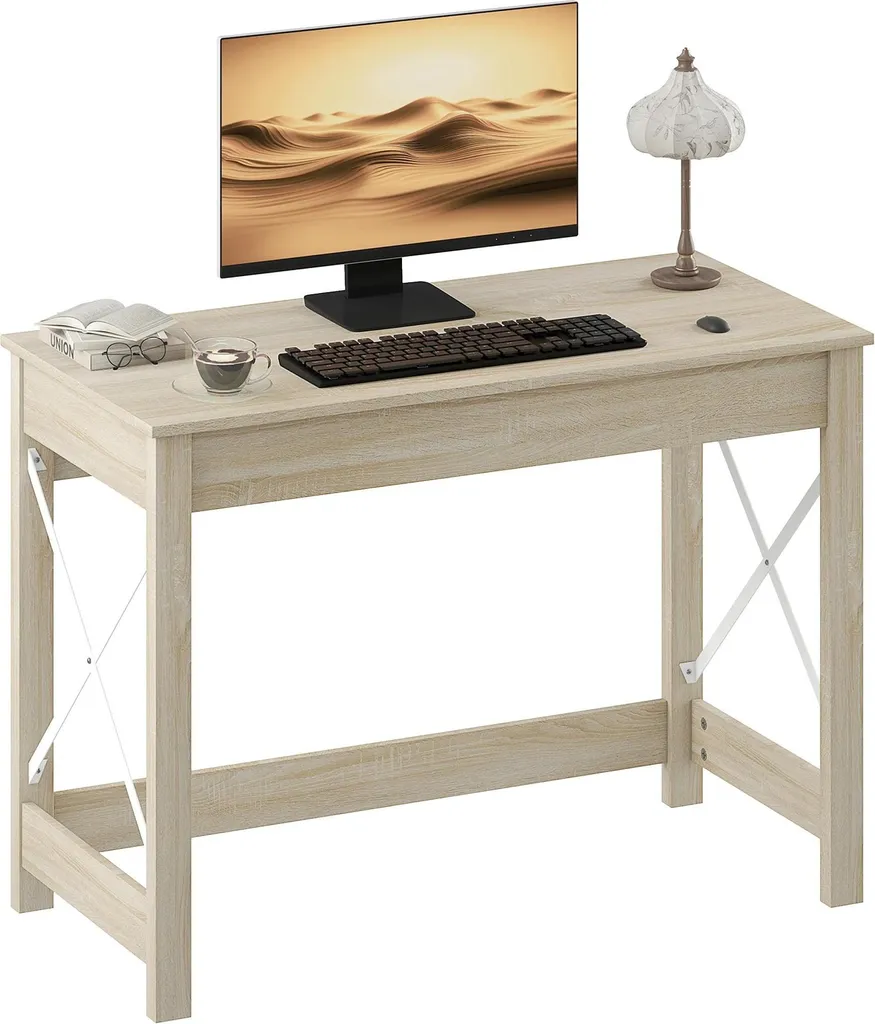 Bureau d'ordinateur rectangulaire 100 cm en bois marron style moderne