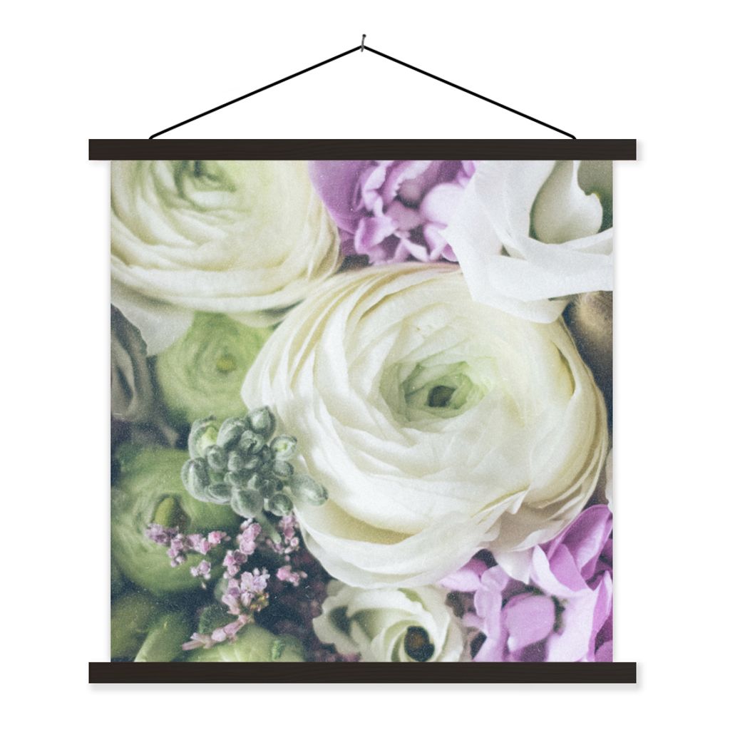 MuchoWow Textilposter Blumen - Rosen - Natur 60x60 cm mit schwarzem Rahmen - Posteraufhänger