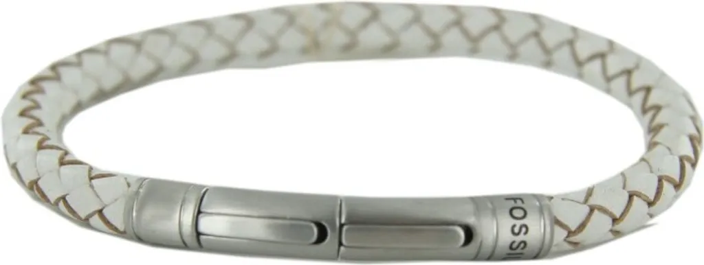 Bracelet Fossil JF00548 pour homme en cuir blanc tressé de 21,5 cm