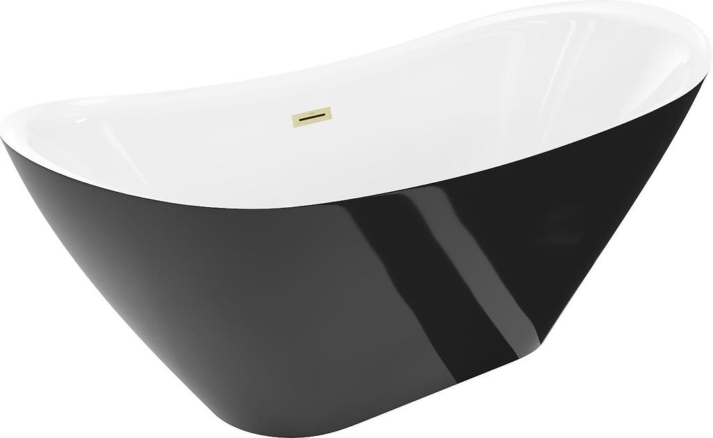 Mexen Lotos freistehende Badewanne 180 x 75 cm, weiß/schwarz, Überlauf gold gebürstet - 52051807775-55