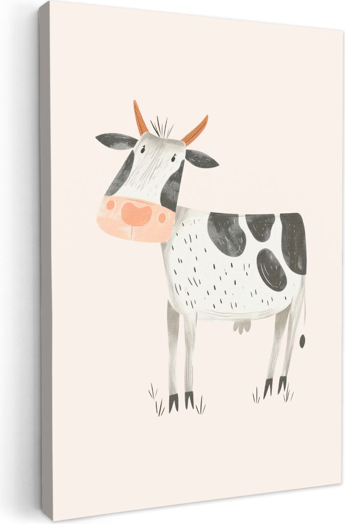 Leinwand Bilder 40x60 cm - Kinder Beige - Kuh - Bauernhof, Bilder Wohnzimmer Modern, Wanddeko