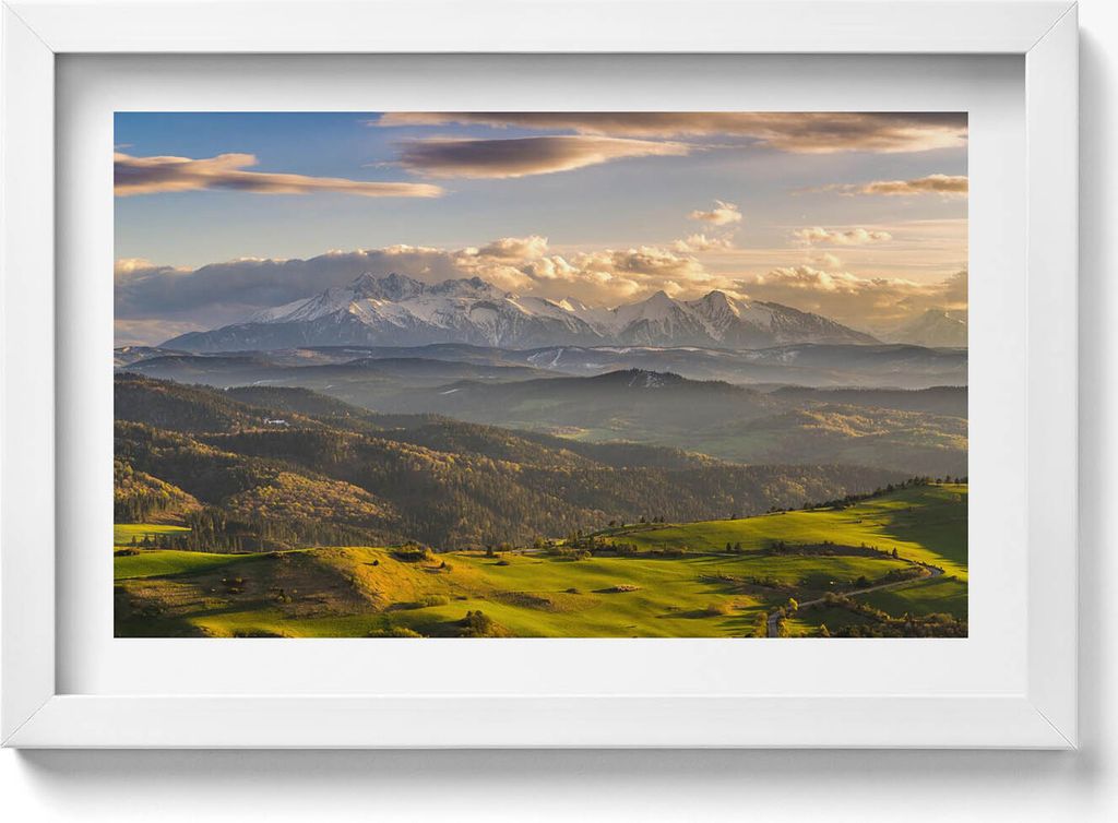Pieniny-Hochgipfel– Wandbild mit Rahmen – Gerahmtes Bild – Wanddekoration – 30x20 cm – Weiß Rahmen