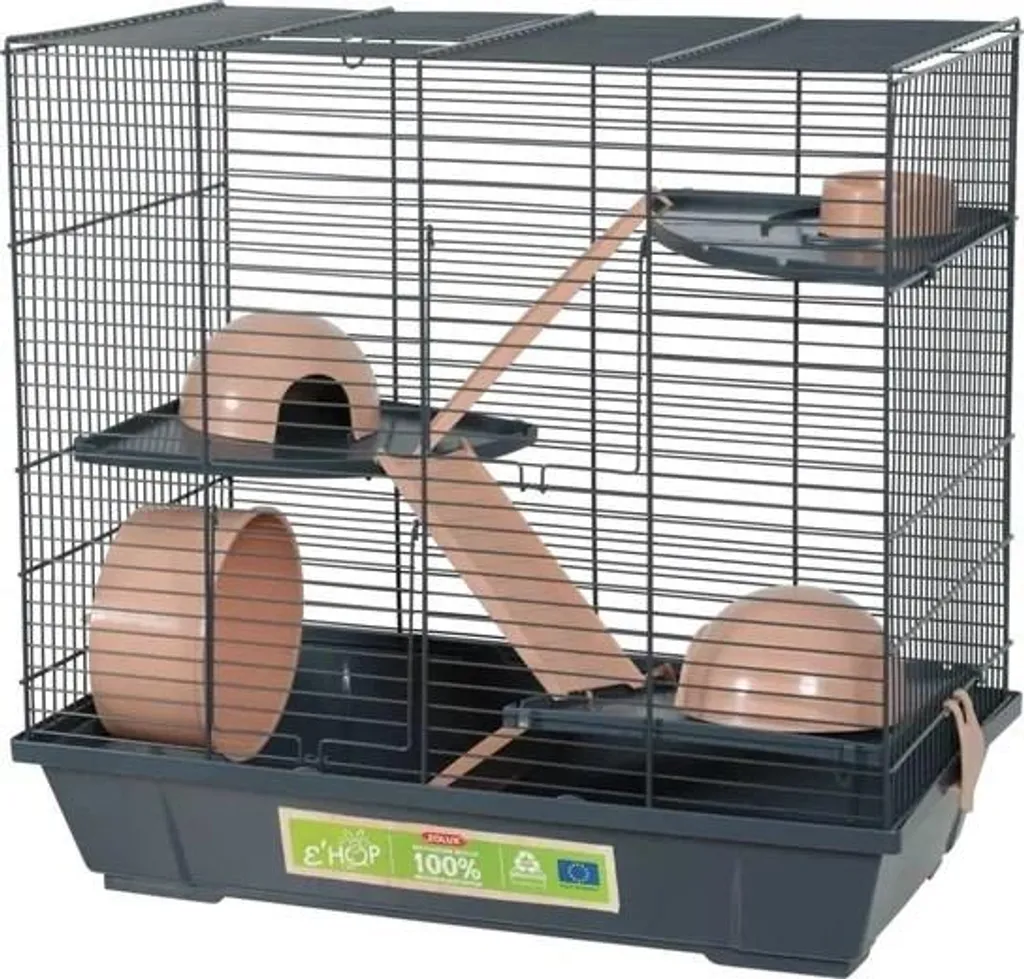 Cage hamster EHOP Triplex 50cm gris et rose par Zolux pour petit rongeur