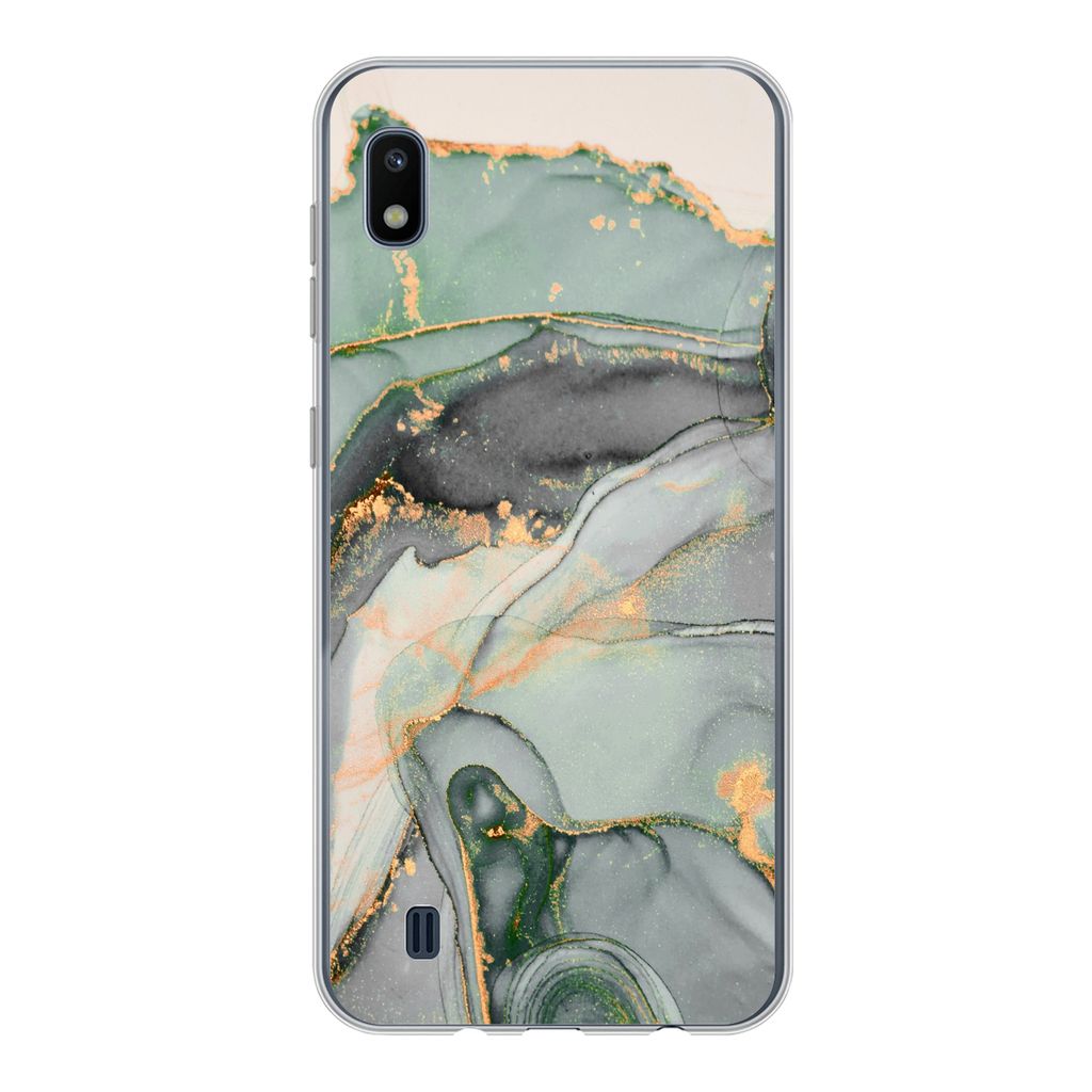 MuchoWow Handyhülle Schutzhülle Hülle für Samsung Galaxy A10 Gold - Marmor - Grün - Luxus - Glitzer - Marmoroptik Silikon Softcase Handy Hü...
