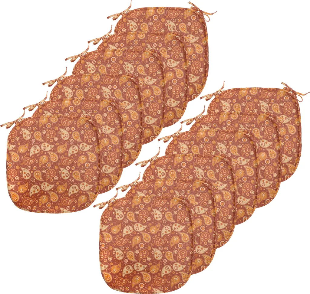 Lot de 12 Galettes de Chaise Imperméables Orange à Motifs Rétro