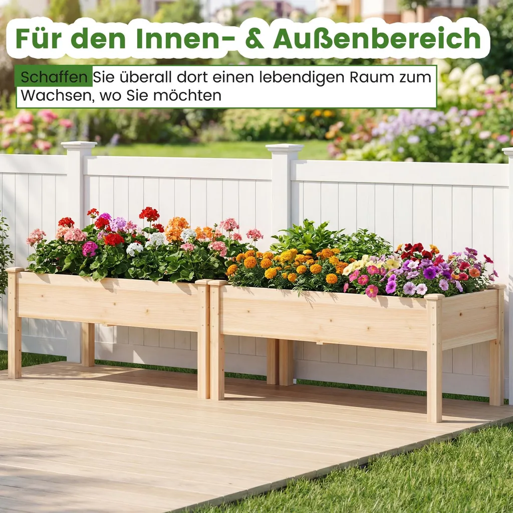 Bac à fleurs rectangulaire en bois naturel pour potager de balcon - 4
