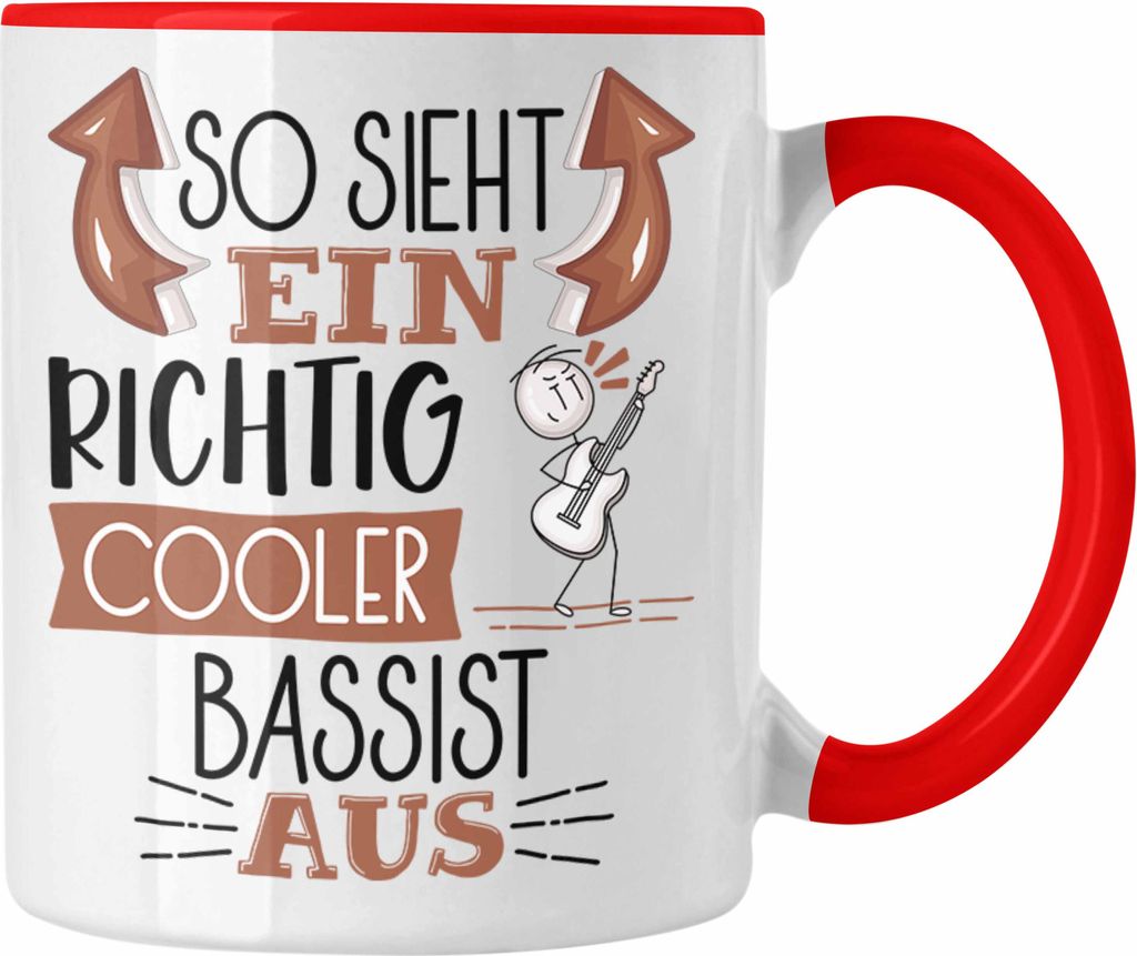 Trendation - So Sieht Ein Richtig Cooler Bassist Aus Tasse Geschenk für Bassist Geburtstag Geschenkdiee (Rot)