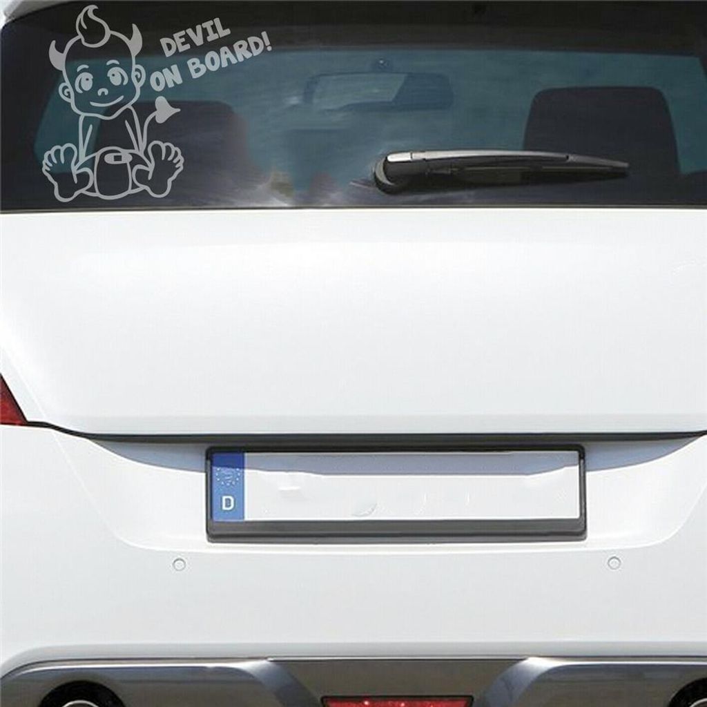 Auto Aufkleber Devil AN Bord Board Teufelchen Junge 17x14 cm Milchglas Sticker Heckscheibenaufkleber