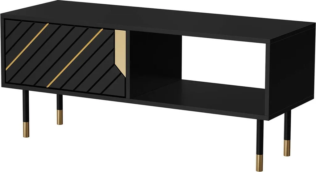 Sersale Table de Salon Noire 110x60x46 cm avec 2 Grands Compartiments