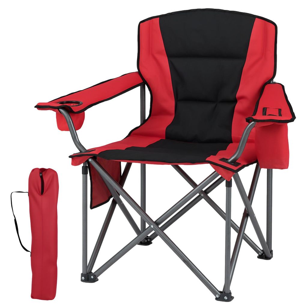 COSTWAY Campingstuhl faltbar XXL 180kg belastbar, Klappstuhl gepolstert, Übergroßer Angelstuhl Faltstuhl mit Kühltasche, Seitentasche & Getränk...