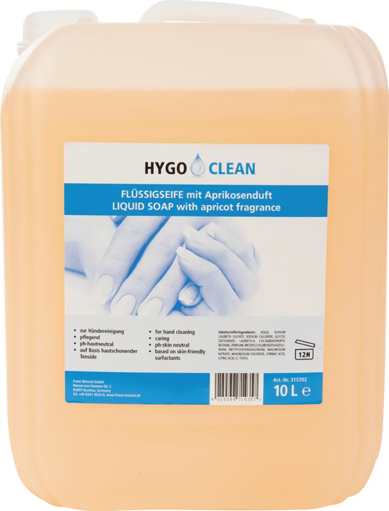 Savon liquide mains parfumé abricot 10 litres pour milieu sanitaire
