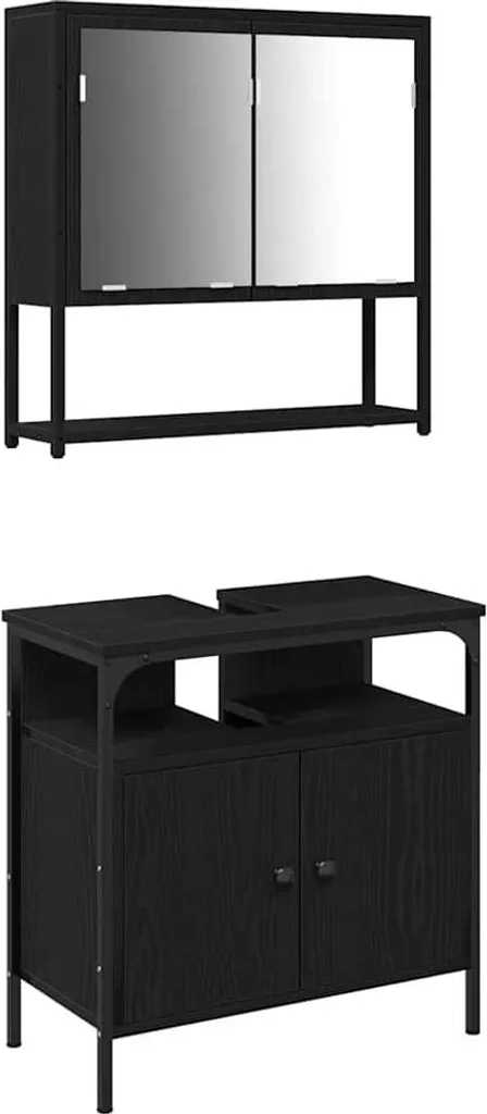 Set Mobili Bagno Nero Legno 2 Pz | Soluzione Salvaspazio Moderna