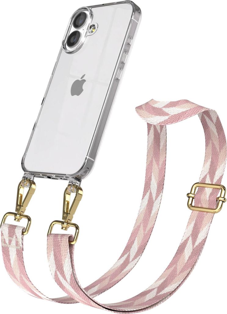 EAZY CASE Handykette - Verstellbarer Trageriemen kompatibel mit Apple iPhone 17, Handykordel mit transparenter Silikon-Hülle, Karabiner Gold, Mix ...