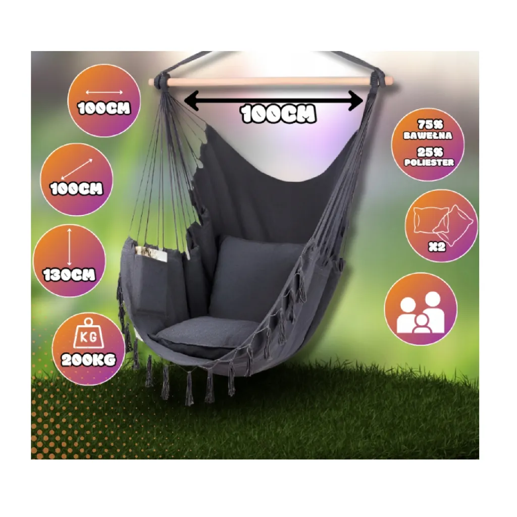 Hamac fauteuil de relaxation intérieur et extérieur graphite style boho - 10