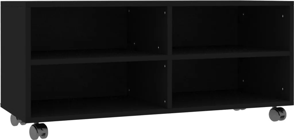 Mobile TV Economico Nero 90 cm con Ruote - Carrello Legno Multimediale