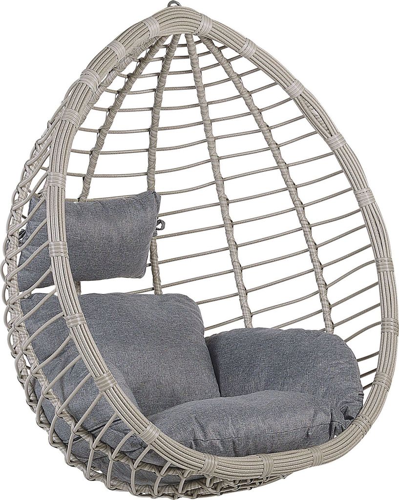 BELIANI Hängesessel Grau Rattan inkl. Kissen Outdoor Indoor Boho Stil
