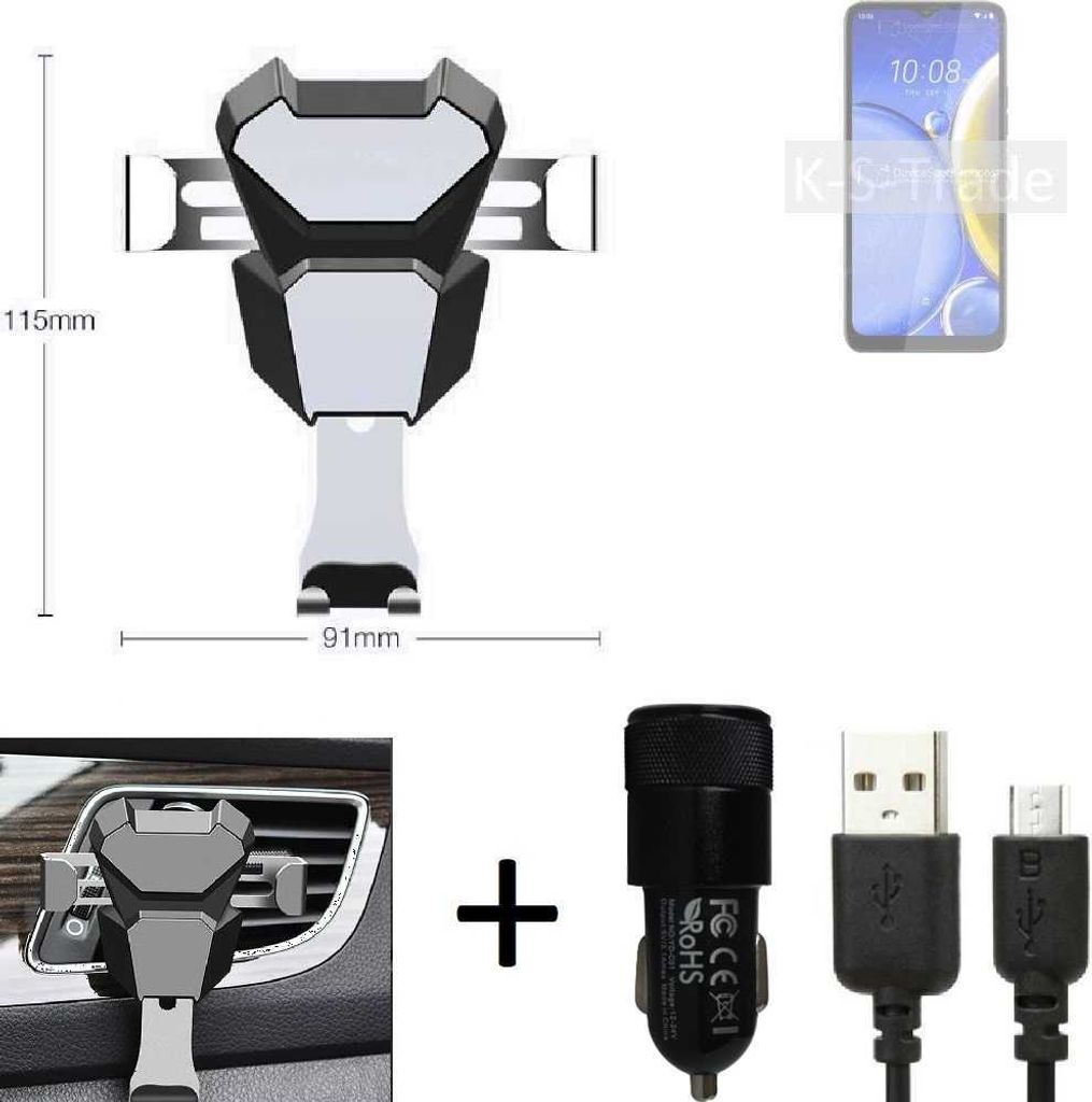 K-S-Trade KFZ Halterung kompatibel mit HTC Wildfire E Plus Halterung Lüftungshalterung Lüftungsschlitz schwarz-silber Autohalterung Handy inkl. KFZ