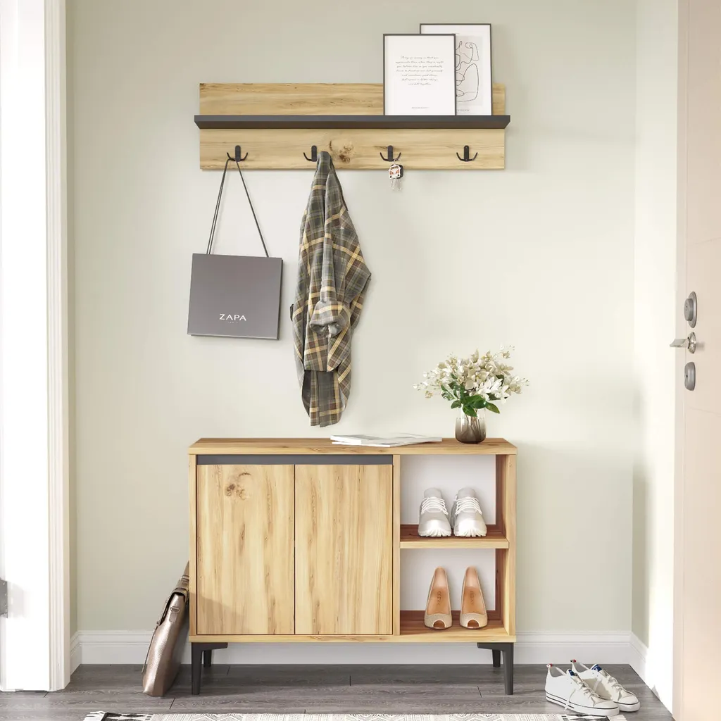 Rangement entrée gain de place avec meuble chaussures et patères Roka